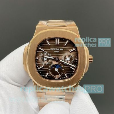 Swiss Cal.240 Replica Patek Philippe Nautilus 5740 Chocolate Dial Rose Gold Watch 